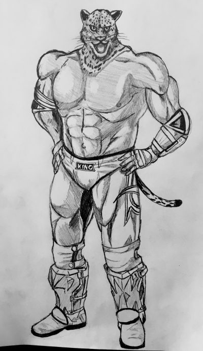 Armor King Tekken, Masked Fighter, Unyielding Strength, Fierce Rivalry, Wrestling Skills Drawing