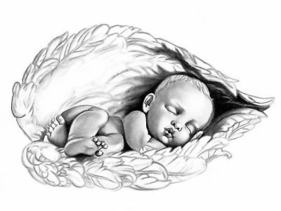 Baby Angel, Cherubic Innocence, Divine Protector, Heavenly Guardian, Sweet Seraph Drawing