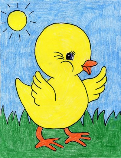 Baby Chick, Cute, Fluffy, Newborn, Adorable Drawing