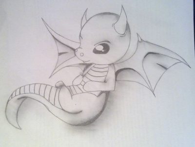 Baby Dragon, Cute Creature, Magical Being, Fantasy Pet, Tiny Firebreather Drawing