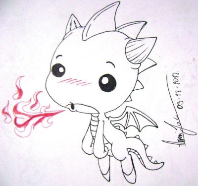 Baby Dragon, Enchanted Companion, Fantasy Adventure, Mythical Creature, Tiny Firebreather Drawing