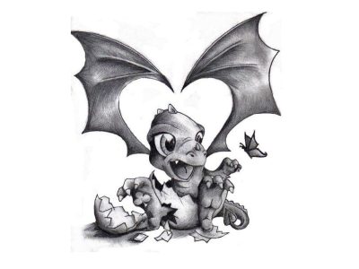 Baby Dragon, Adventurous Spirit, Fire-Breathing, Mythical Companion, Fantasy Creature Drawing