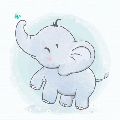 Baby Elephant, Curious, Playful, Gentle, Adorable Drawing