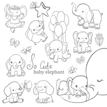 Baby Elephant, Playful, Adorable, Curious, Gentle Drawing