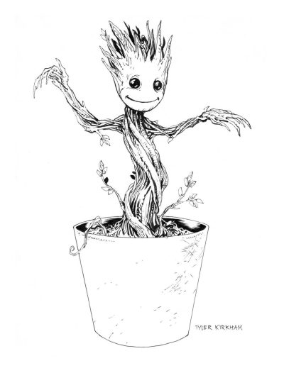 Baby Groot, Miniature, Guardian, Adorable, Mischievous Drawing