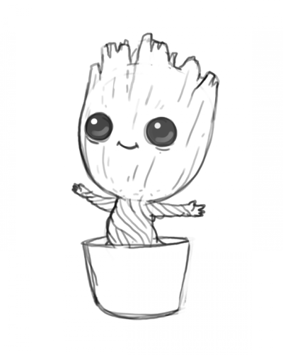 Baby Groot, Adorable, Playful, Guardian, Miniature Drawing