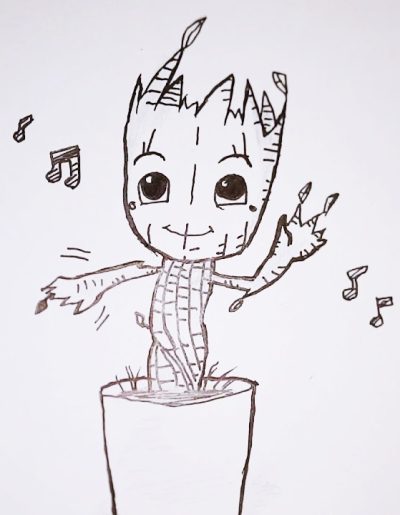 Baby Groot, Playful, Adorable, Mischievous, Tiny Drawing