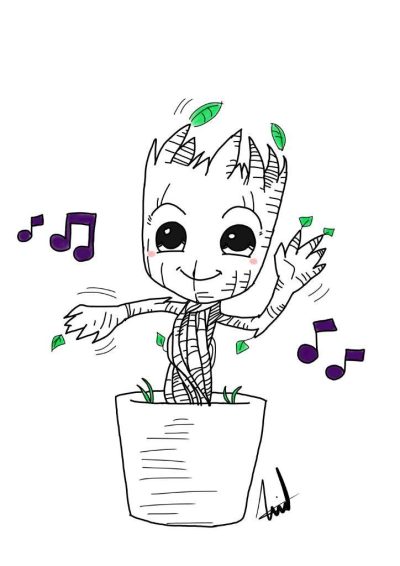 Baby Groot, Miniature, Guardian, Adorable, Mischievous Drawing