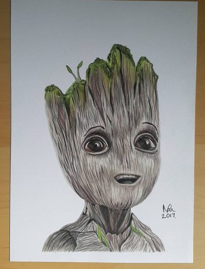 Baby Groot, Playful, Adorable, Mischievous, Tree-like Drawing