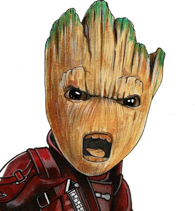 Baby Groot, Miniature, Guardian, Adorable, Mischievous Drawing