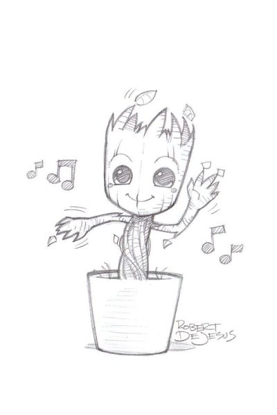 Baby Groot, Playful, Adorable, Mischievous, Tiny Drawing