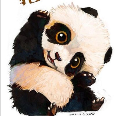 Baby Panda, Cute, Playful, Adorable, Bamboo Drawing