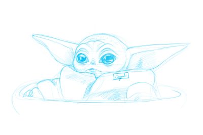 Baby Yoda, Force-Wielder, Iconic, Adorable, Mysterious Drawing