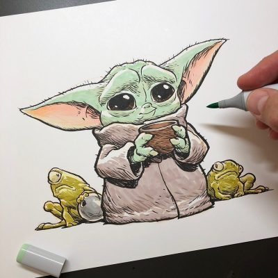 Baby Yoda Cute, Beloved Character, Adorable Creature, Tiny Jedi, Galactic Charm Drawing