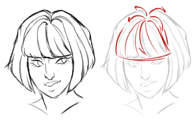 Bangs, Chic, Layered, Textured, Fringe Drawing