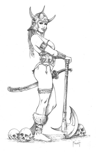 Barbarian Girl, Strength, Fierce, Warrior, Adventure Drawing