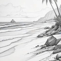 Beach Drawing Art Sketch Image