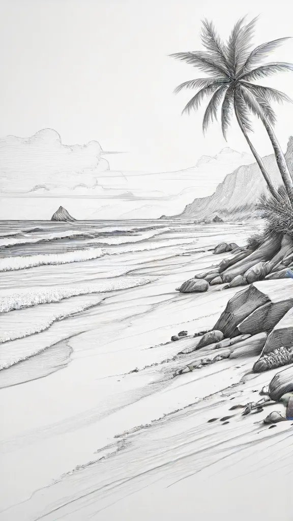 Beach Drawing Art Sketch Image