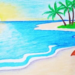 Beach Drawing Detailed Sketch