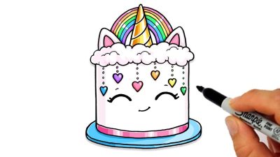 Birthday Cake, Sweet Treat, Delicious Frosting, Festive Candles, Celebration Drawing