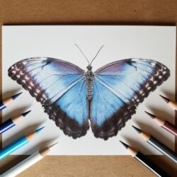 Blue Butterfly Drawing Artistic Sketching