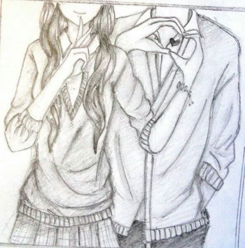 Boy and Girl Drawing Detailed Sketch