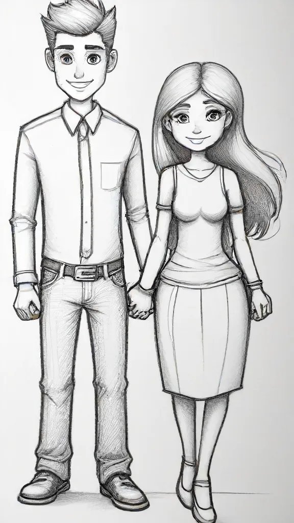 Cartoon Couple Drawing Sketch Image