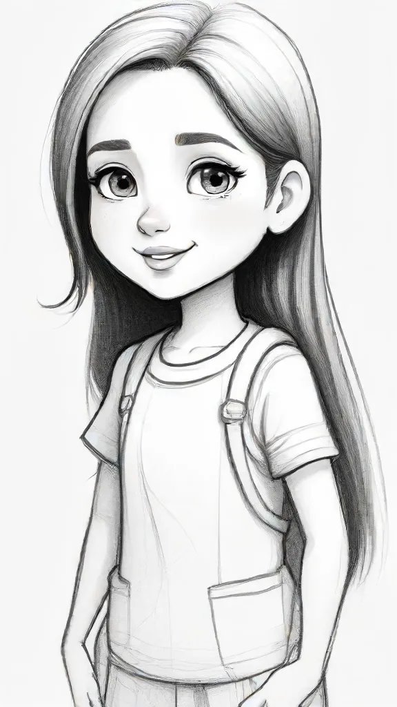 Cartoon Girl Drawing Sketch Image