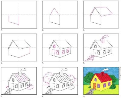 Cartoon House, Whimsical Dwelling, Playful Residence, Animated Abode, Colorful Cottage Drawing