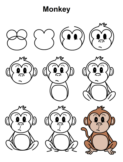 Cartoon Monkey, Playful Gorilla, Funny Simian, Animated Primate, Whimsical Ape Drawing