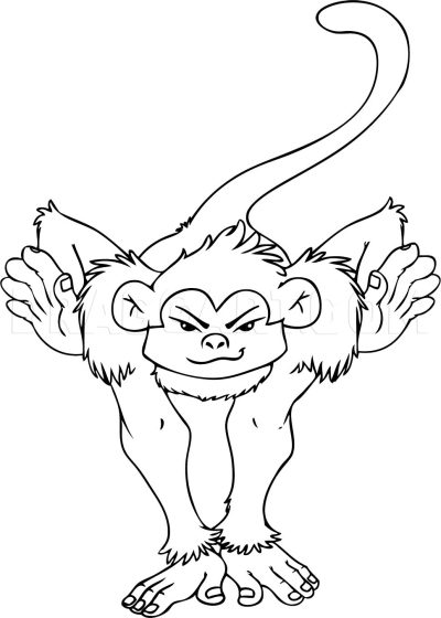 Cartoon Monkey, Humorous Ape, Whimsical Simian, Playful Character, Animated Primate Drawing