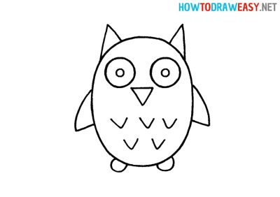 Cartoon Owl, Whimsical Design, Playful Illustration, Expressive Features, Nighttime Theme Drawing