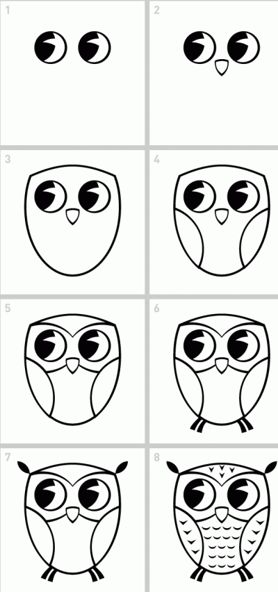 Cartoon Owl, Whimsical Design, Playful Illustration, Expressive Features, Nighttime Theme Drawing