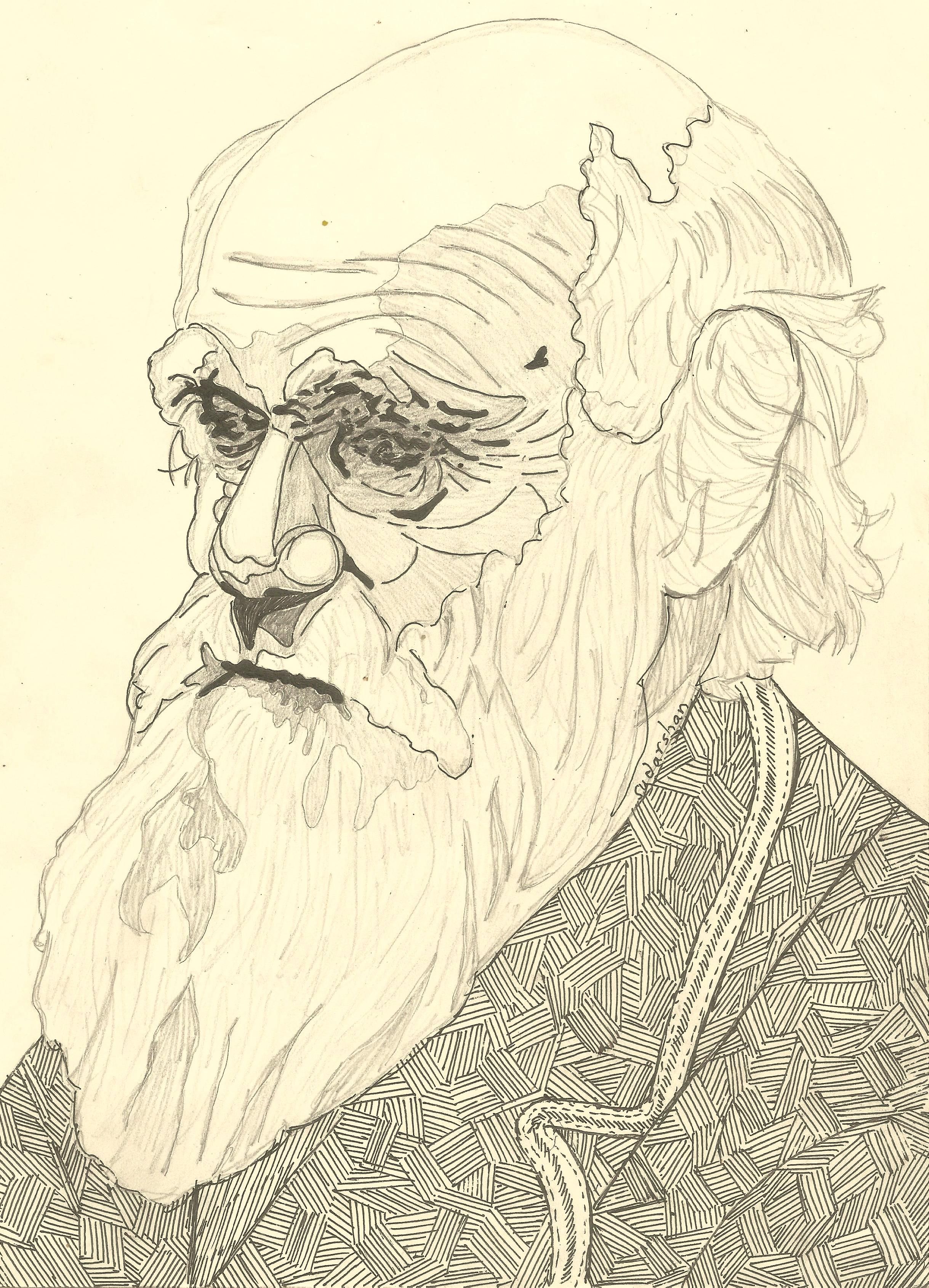 Charles Darwin Drawing Intricate Artwork