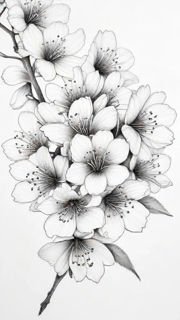 Cherry Blossom Drawing Art Sketch Image