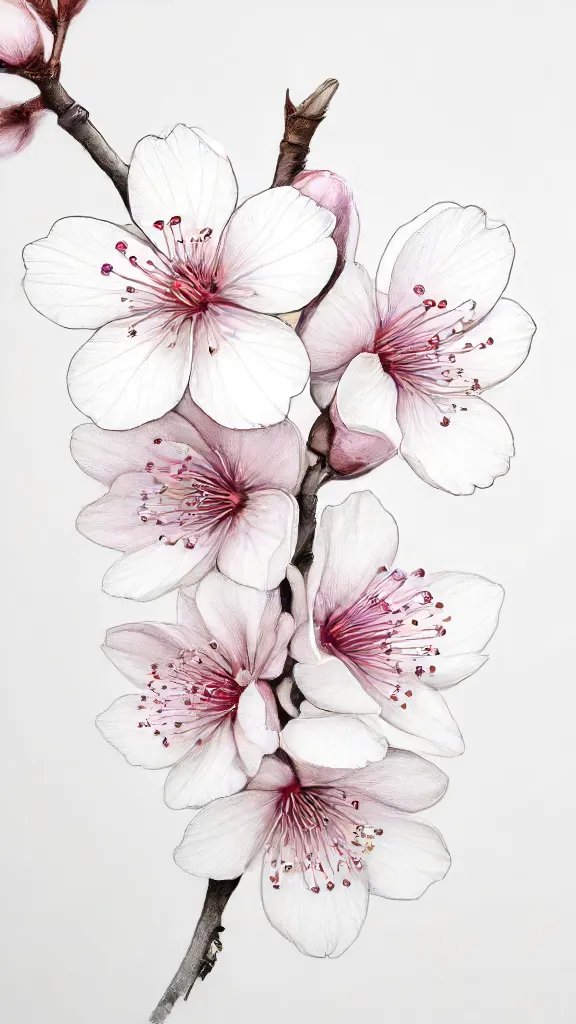 Cherry Blossoms Drawing Art Sketch Image