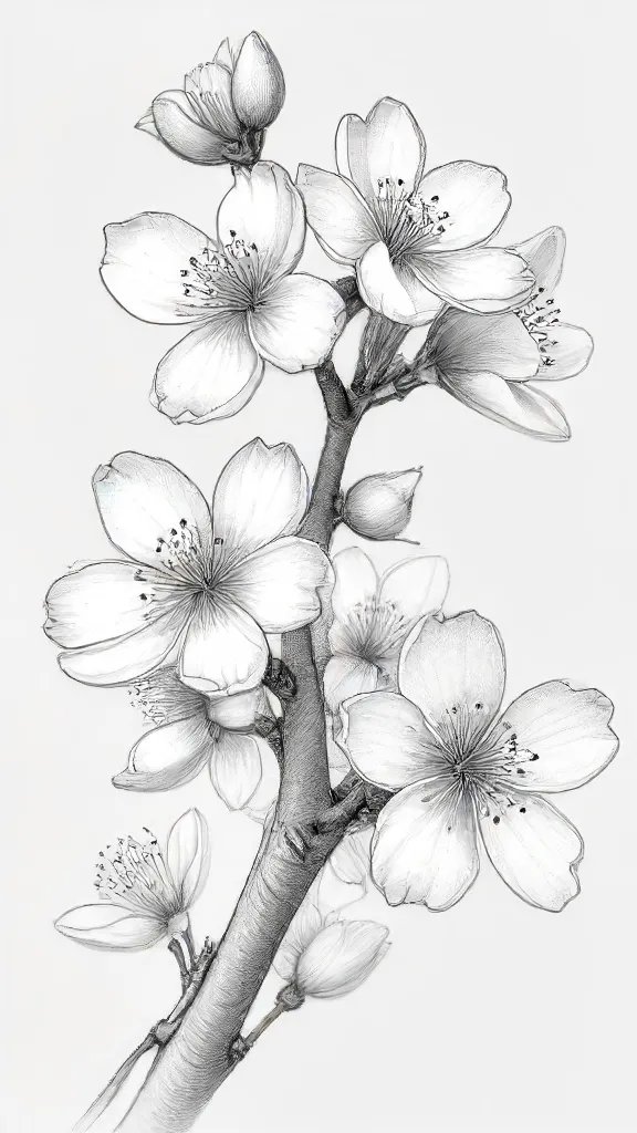 Cherry Blossoms Drawing Sketch Photo