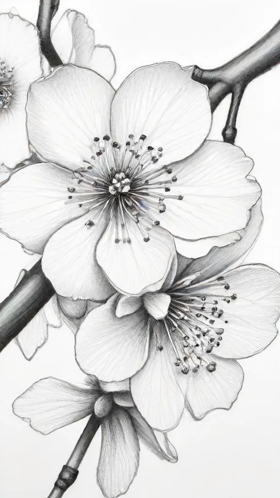 Cherry Blossoms Drawing Sketch Picture