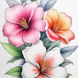 Colorful Flowers Drawing Art Sketch Image