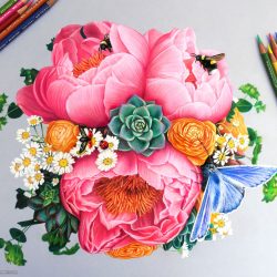 Colorful Flowers Drawing Intricate Artwork