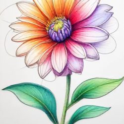 Colorful Flowers Drawing Sketch Photo