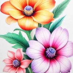 Colorful Flowers Drawing Sketch Picture