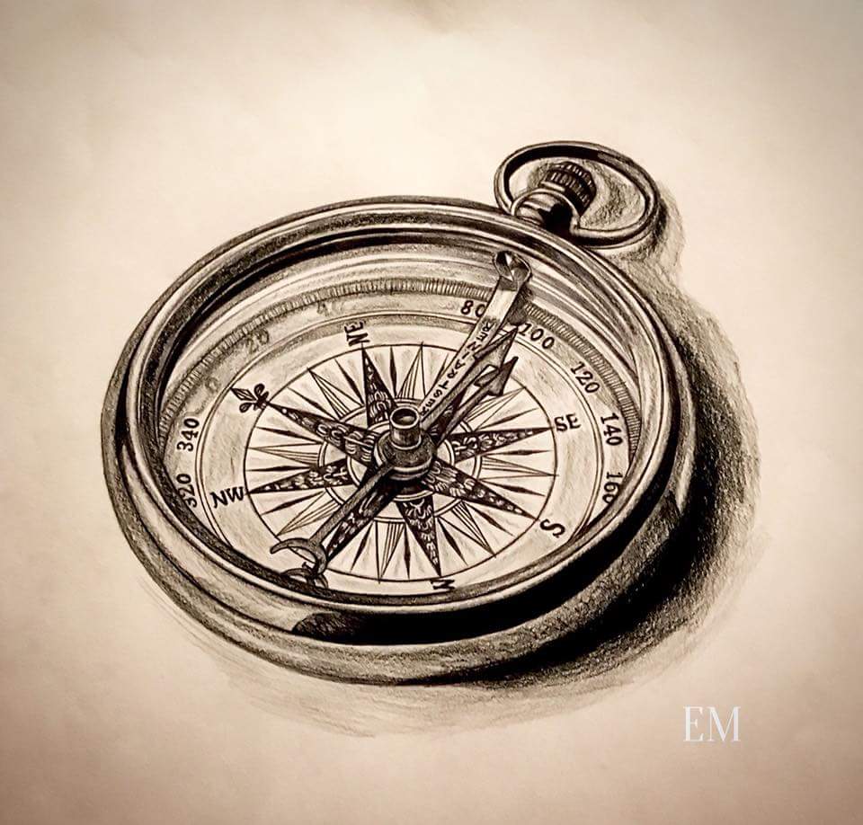 Compass Tattoo Drawing Detailed Sketch