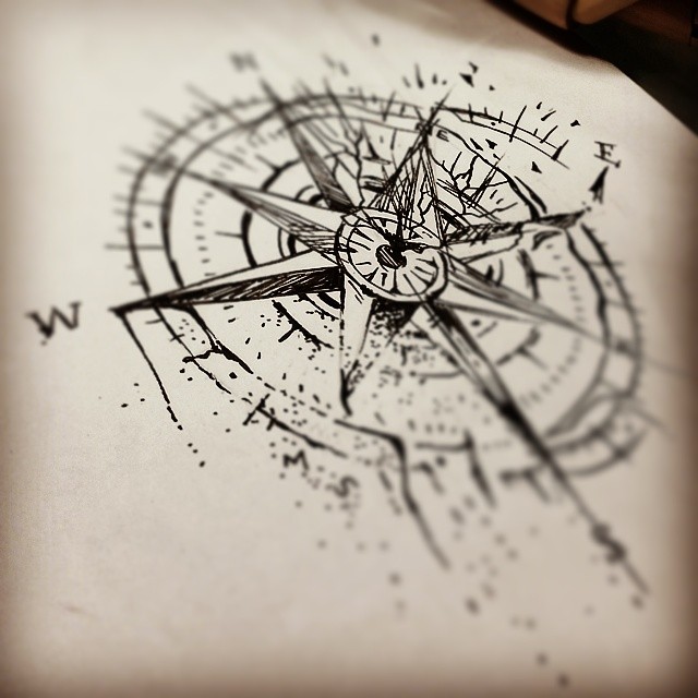 Compass Tattoo Drawing Realistic Sketch