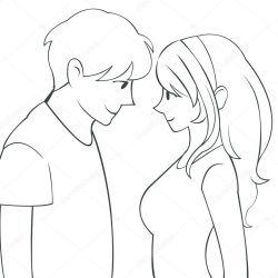 Couple Cartoon Drawing Detailed Sketch