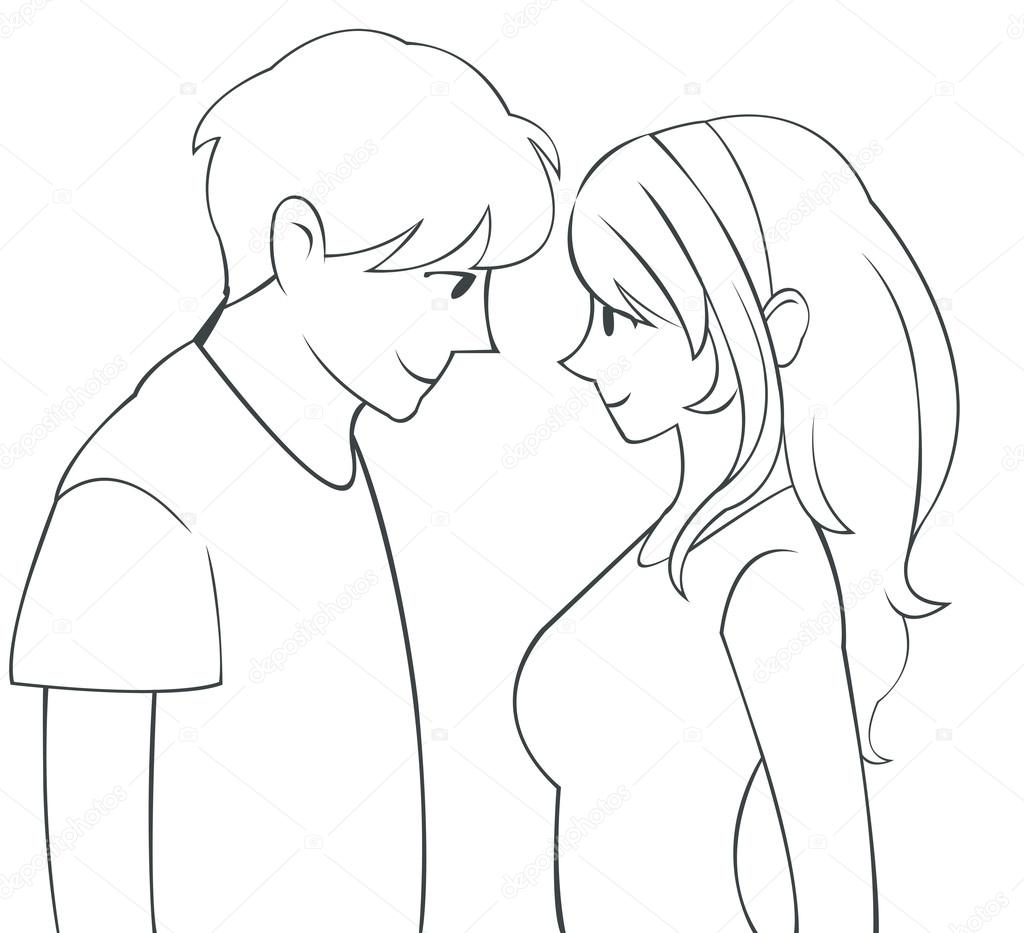 Couple Cartoon Drawing Detailed Sketch
