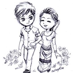 Couple Cartoon Drawing Modern Sketch