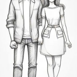 Couple Cartoon Drawing Sketch Photo