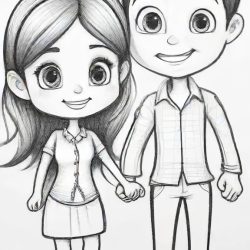 Couple Cartoon Drawing Sketch Picture