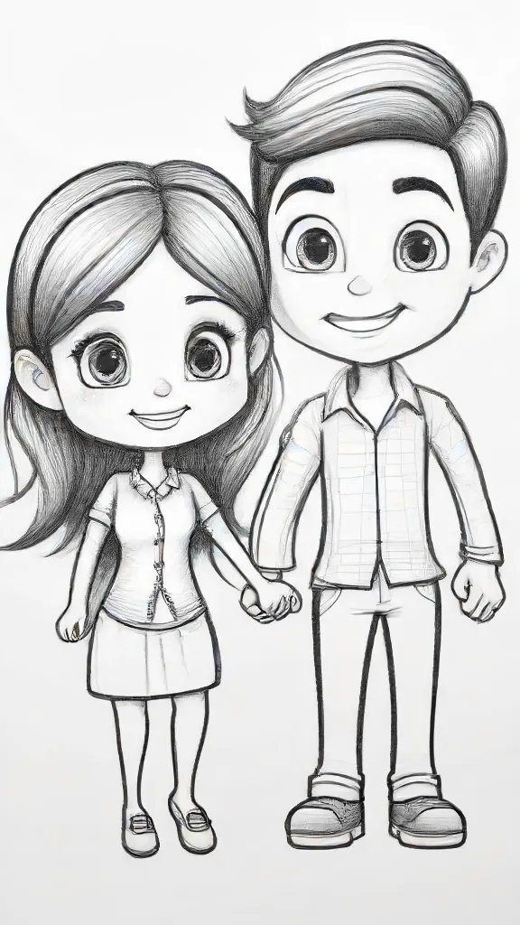 Couple Cartoon Drawing Sketch Picture